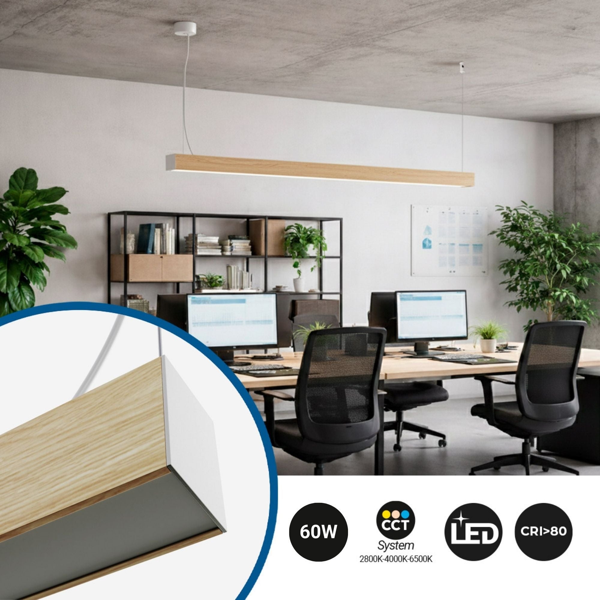 Lámpara lineal LED DOB CCT - 60W - 180cm - 120lm/W - PVC - Suspensión