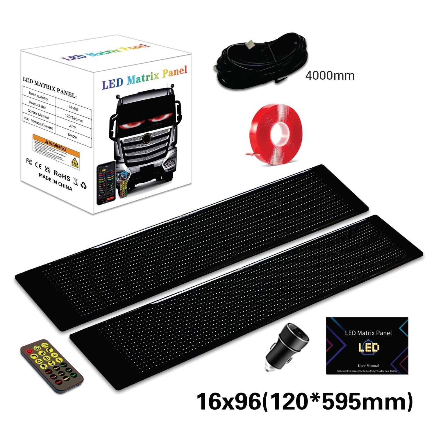 Display LED flexible doble - 12 x 59,5 cm - USB + Bluetooth + mando a distancia