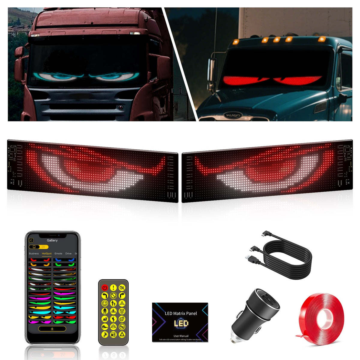 Display LED flexible doble - 12 x 59,5 cm - USB + Bluetooth + mando a distancia