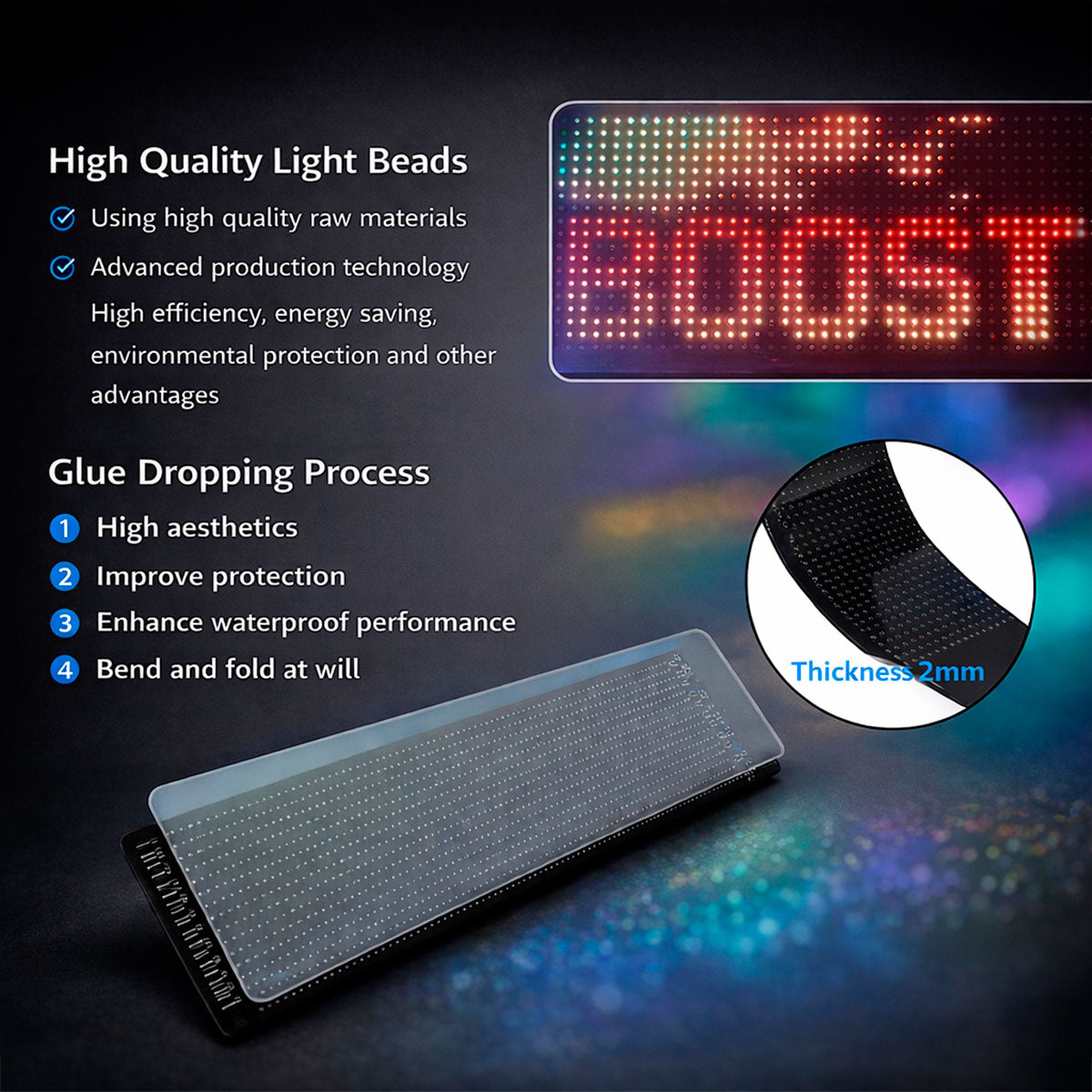 Display LED flexible programable - 12 x 59,5 cm - USB + Bluetooth + mando a distancia