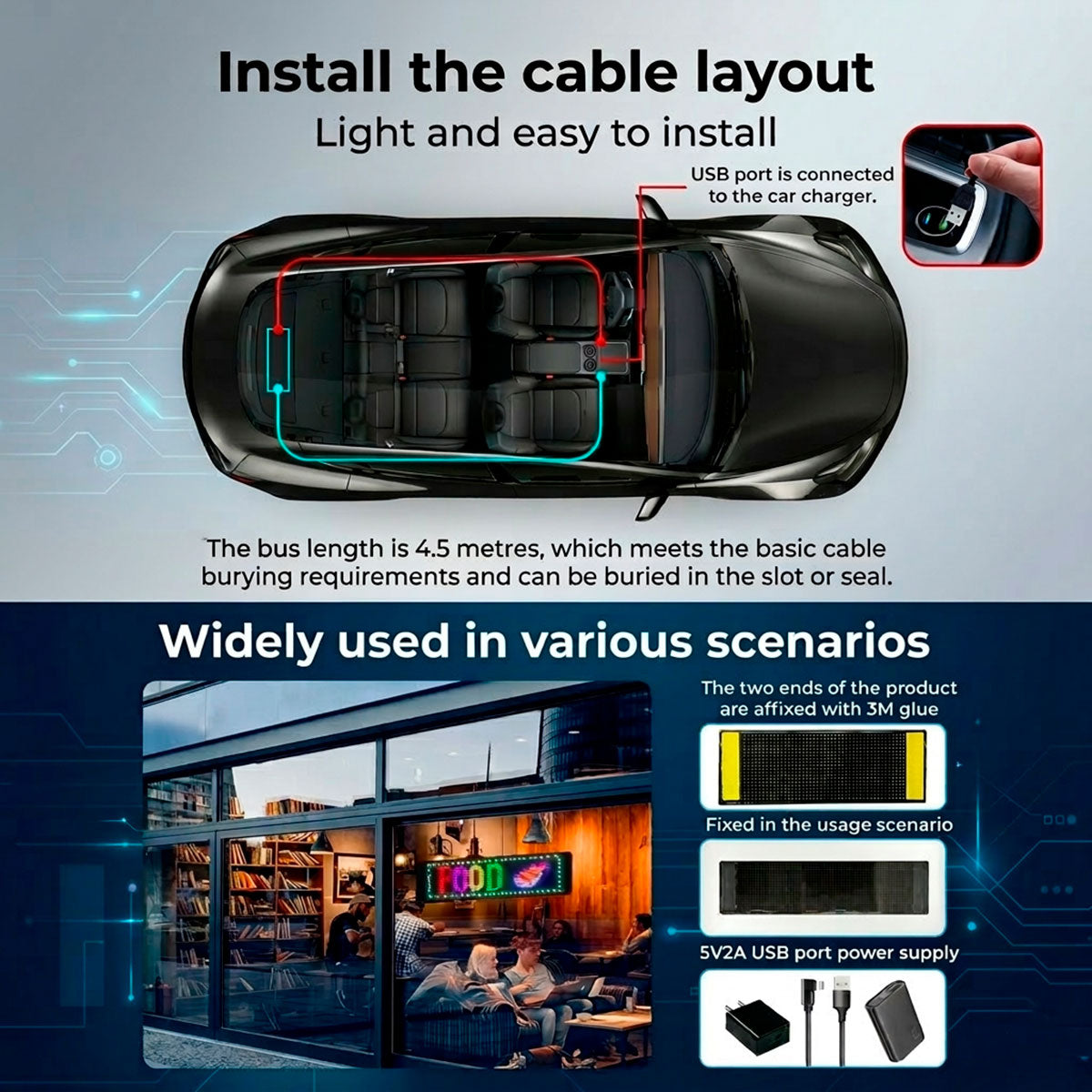 Display LED flexible programable - 12 x 59,5 cm - USB + Bluetooth + mando a distancia