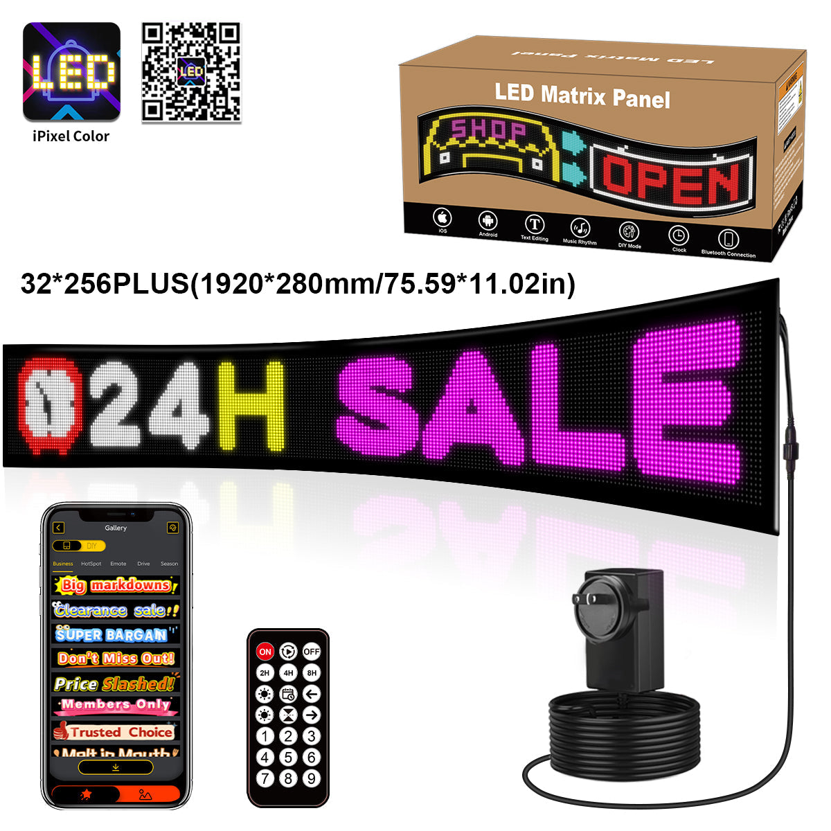 Display LED flexible programable - 192 x 28 cm - USB + Bluetooth + mando a distancia