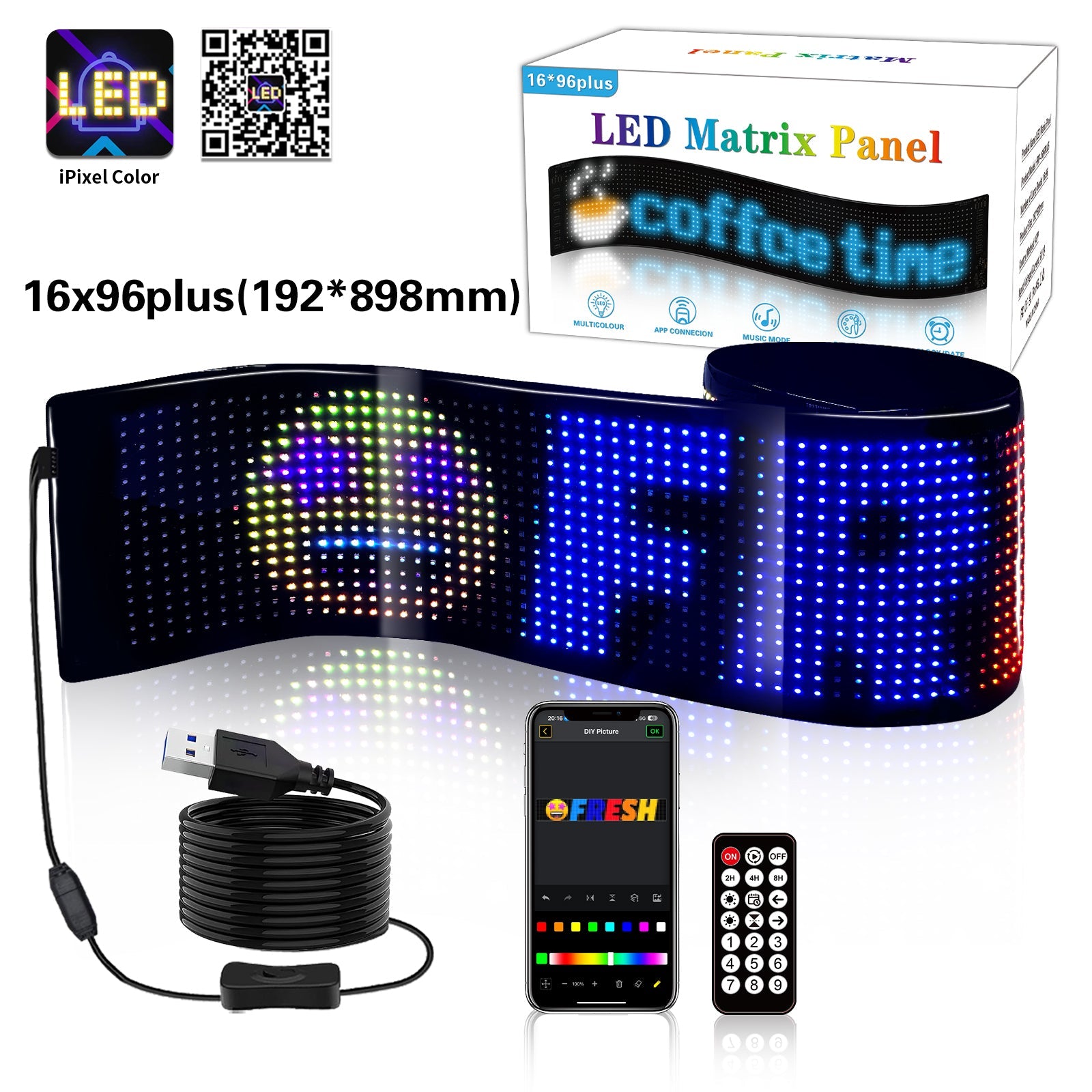 Display LED flexible programable - 89 x 19 cm - USB + Bluetooth + mando a distancia