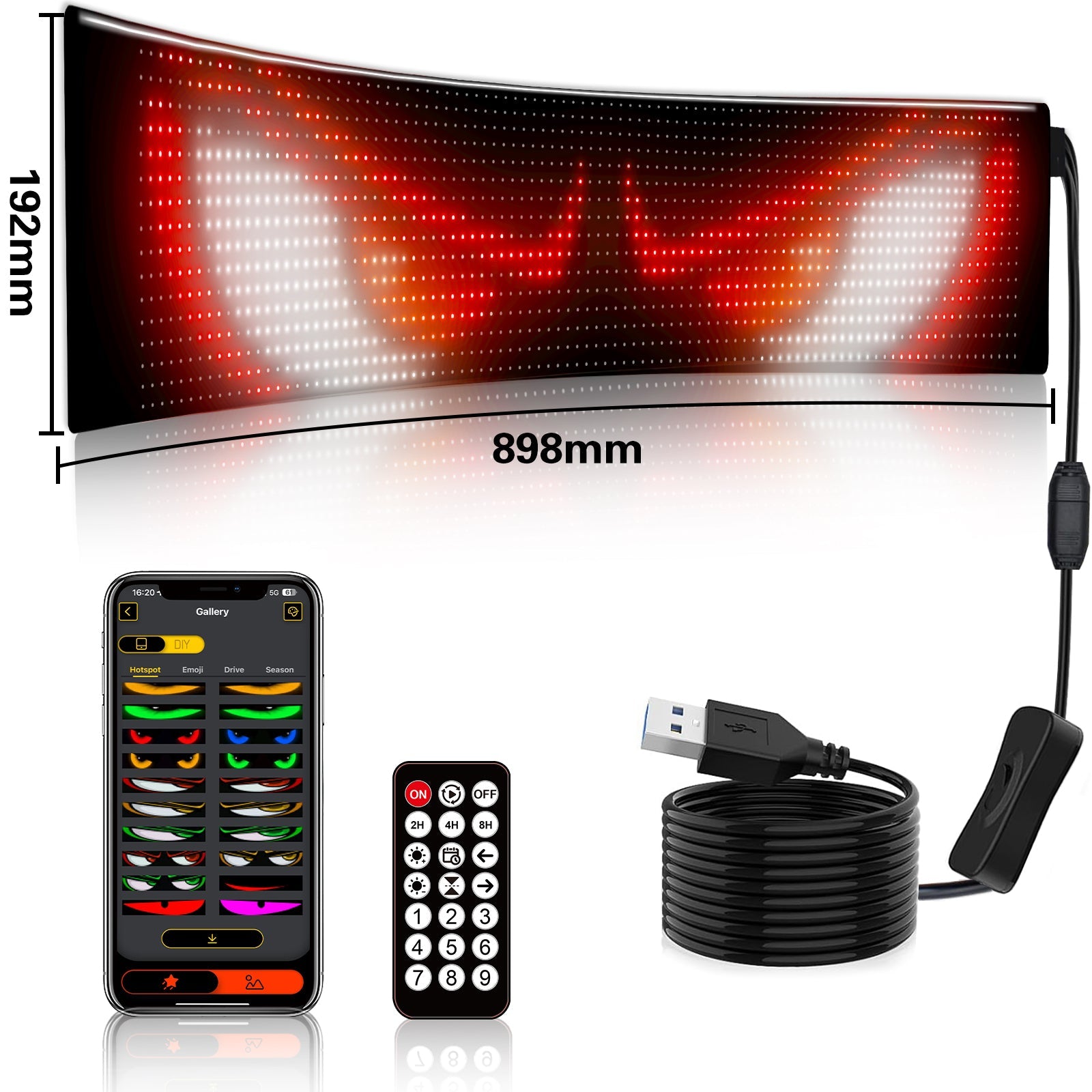 Display LED flexible programable - 89 x 19 cm - USB + Bluetooth + mando a distancia