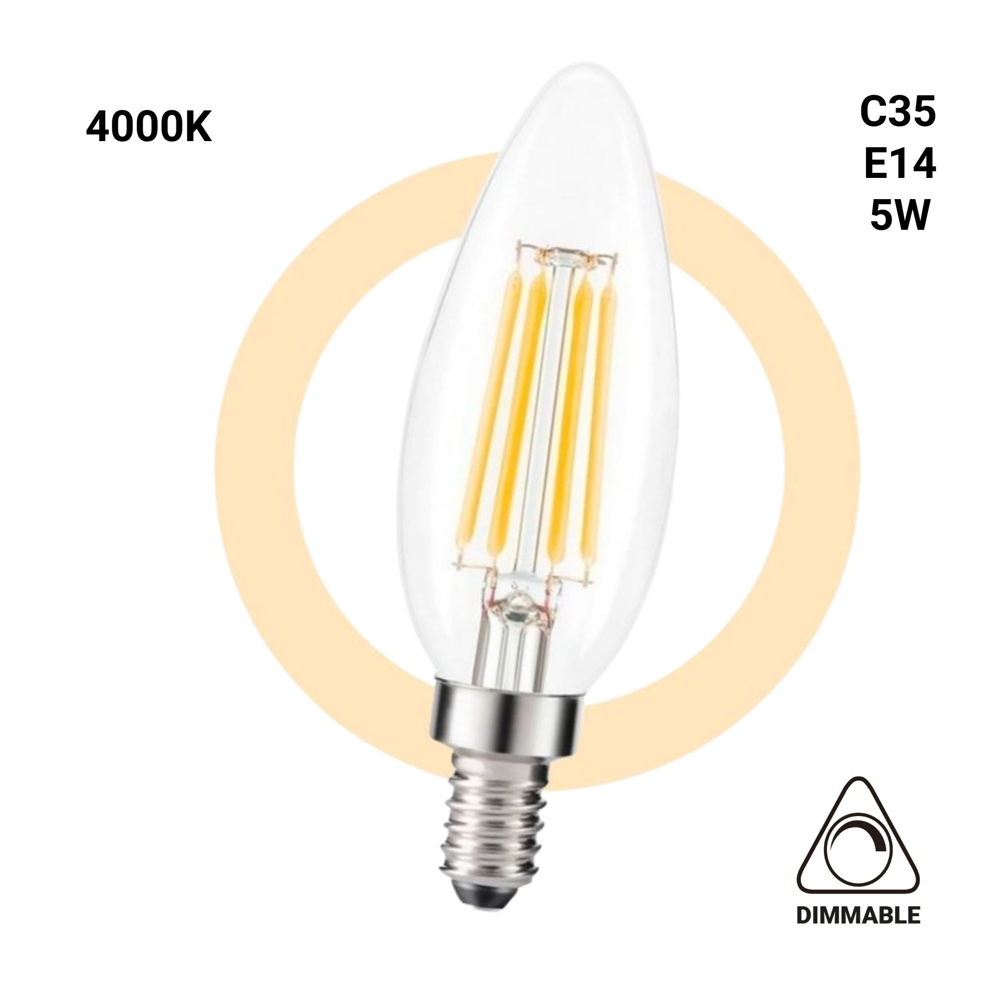 Bombilla LED Vela E14 5W Regulable C35 – 550 Lúmenes