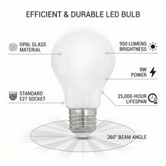 Bombilla LED A60 E27 Opal Milky 8W — Luz Cálida 3000K, 950 lm, 360° | 25.000 h de Vida Útil
