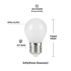 Bombilla filamento LED "Milky" - G45 E27 - 5W - Luz Cálida 3000K