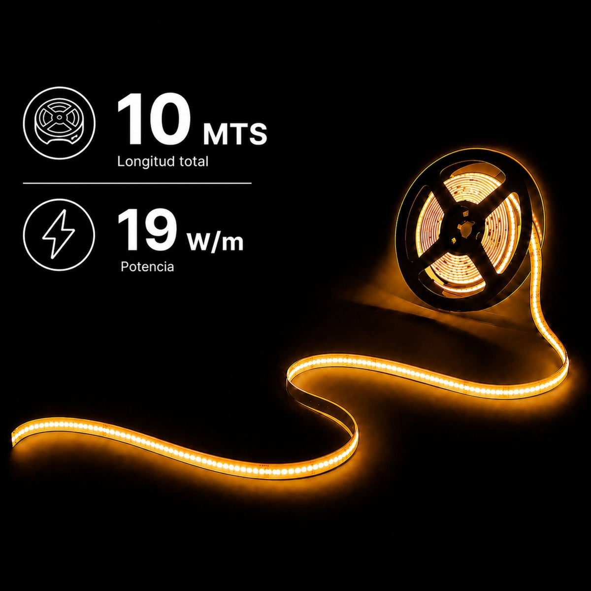 Tira LED COB 24V DC - RGBWW - 19W/m - 12mm - IP20 - Rollo de  10  metros - Corte 33mm