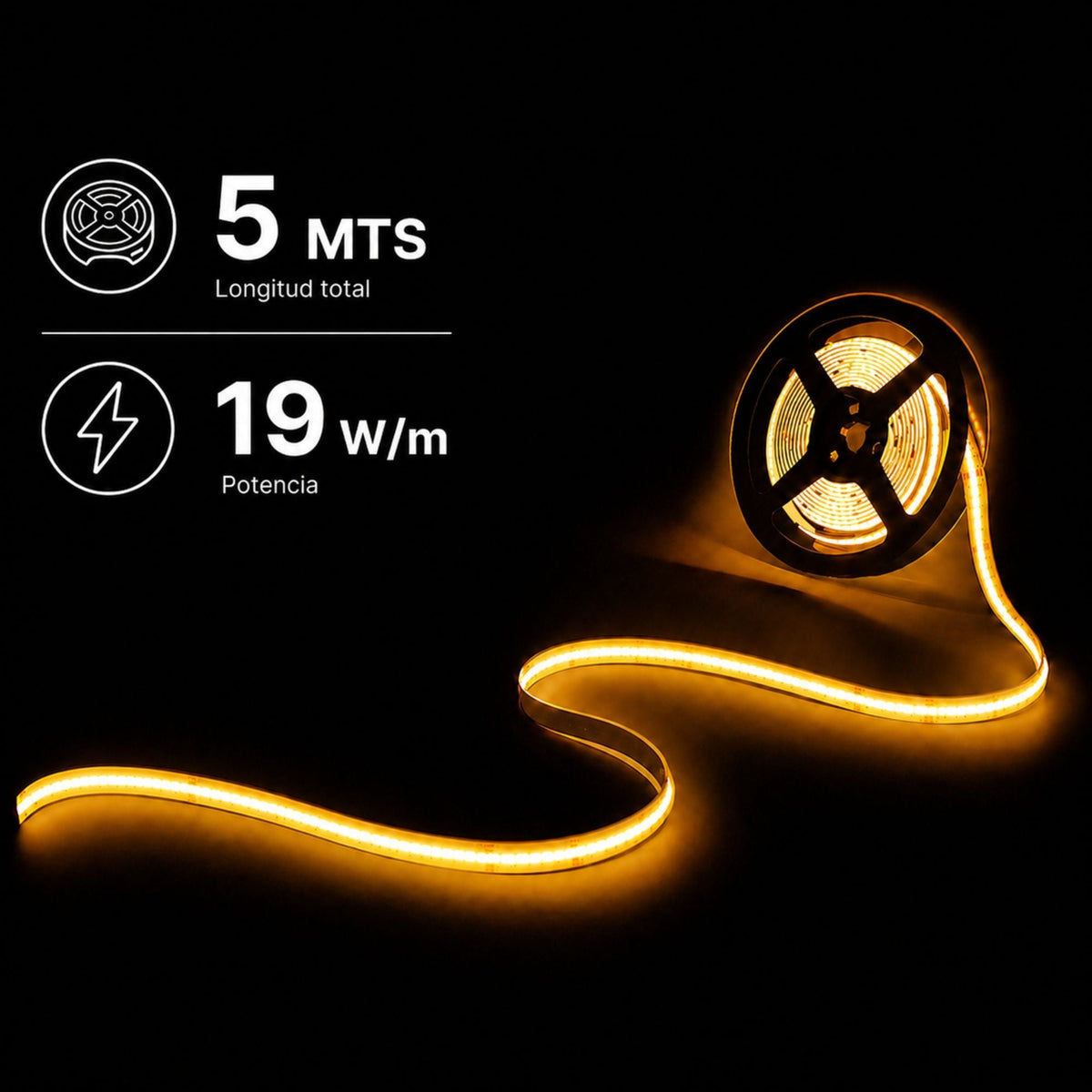 Tira LED COB 24V DC - RGBWW - 19W/m - 12mm - IP20 - Rollo de 5 metros - Corte 33mm