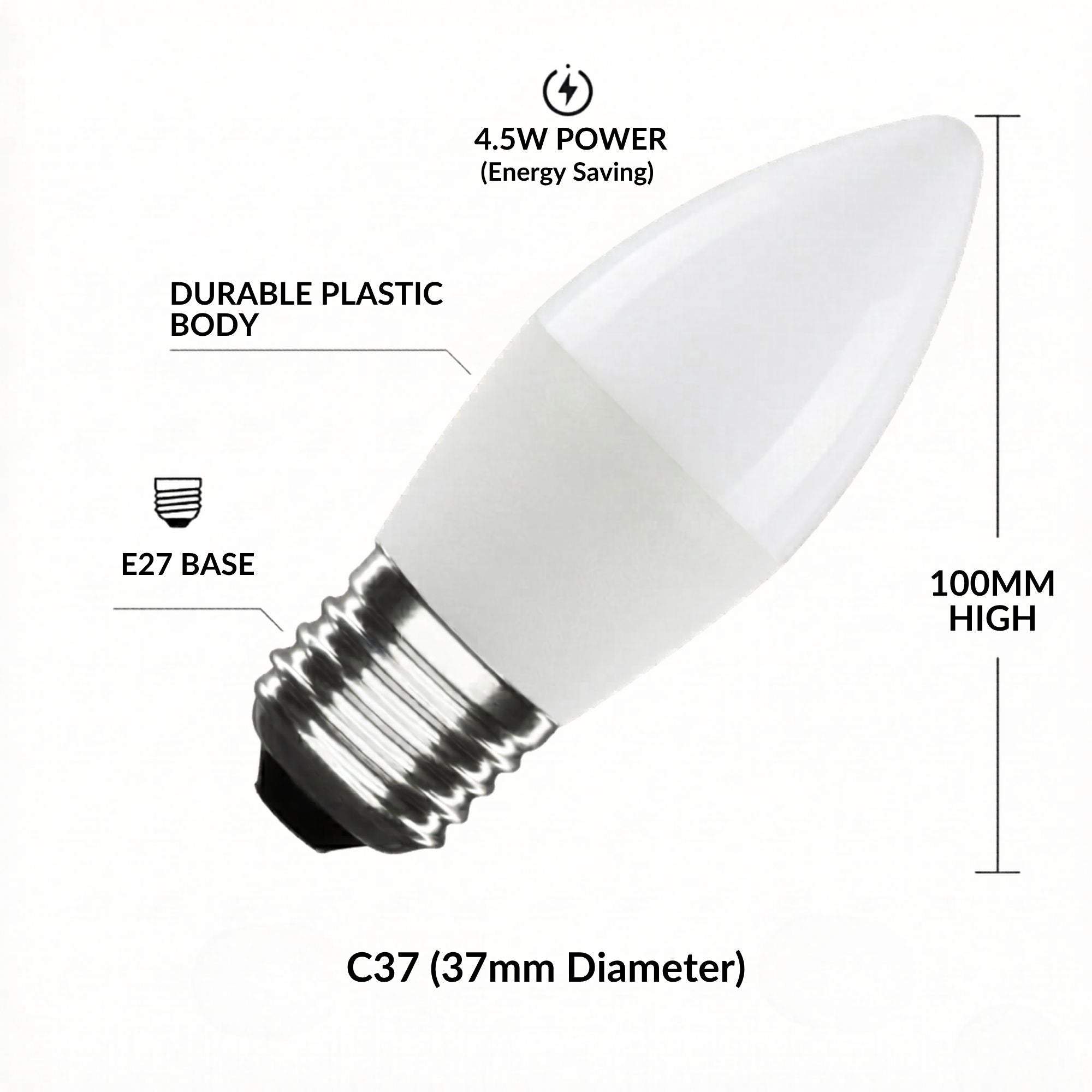 Bombilla vela LED E27 C37 4.5W — Opal | Disponible en luz cálida, neutra y fría