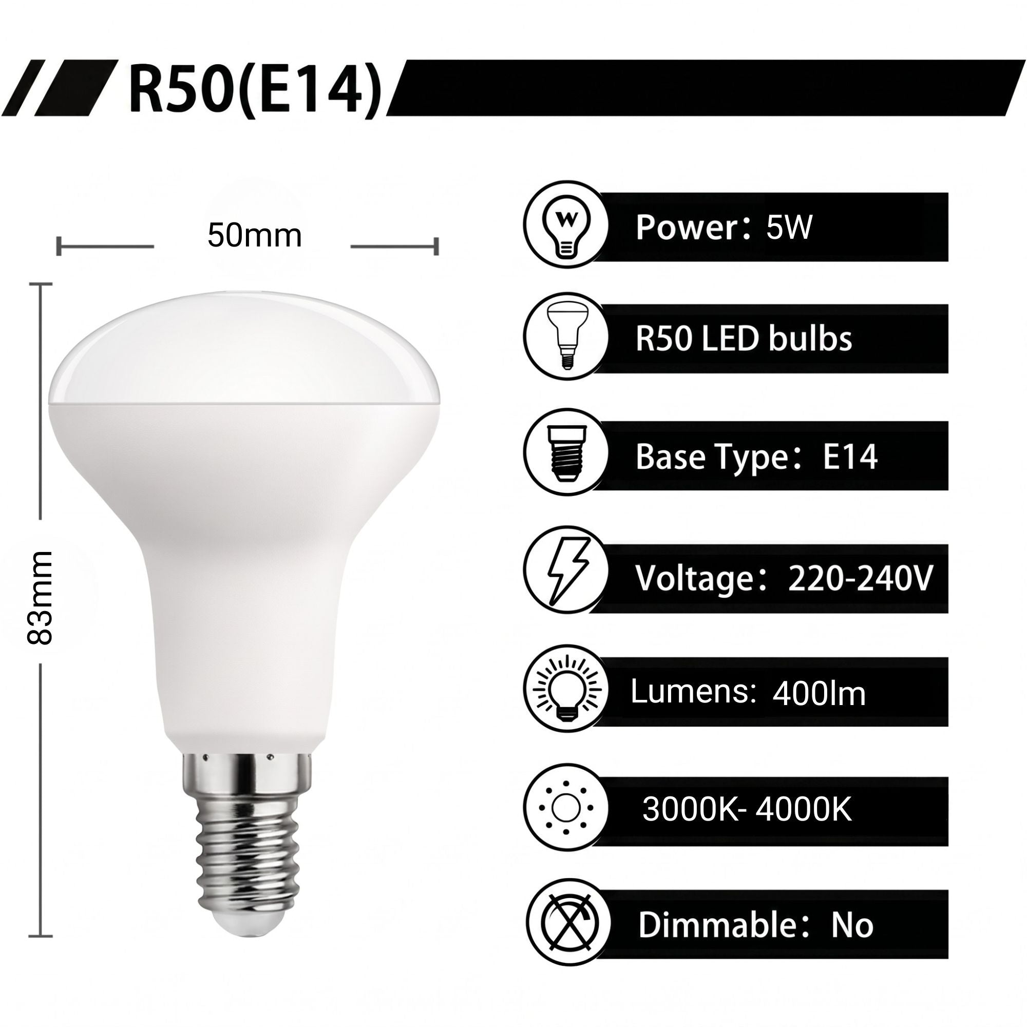 Bombilla LED reflectora - E14 R50 - 5W