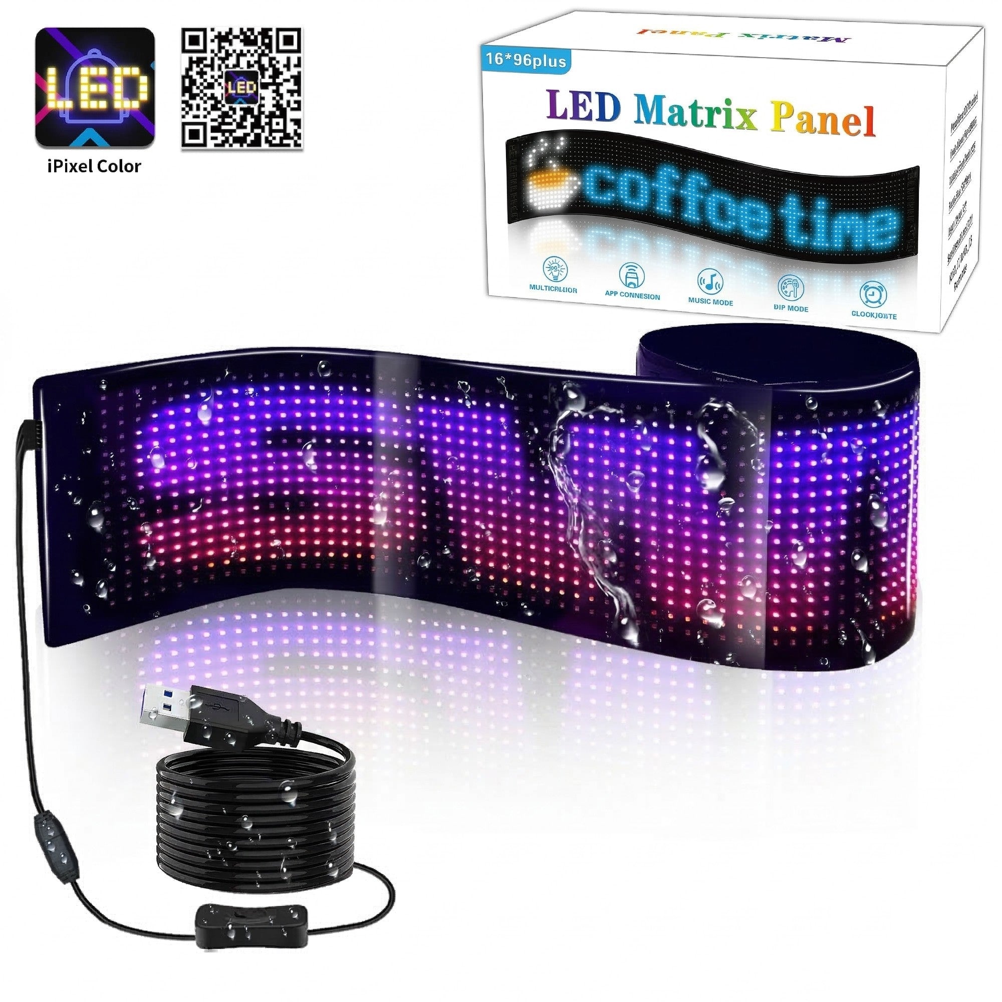 Display LED flexible programable - 89 x 19 cm - USB + Bluetooth + mando a distancia
