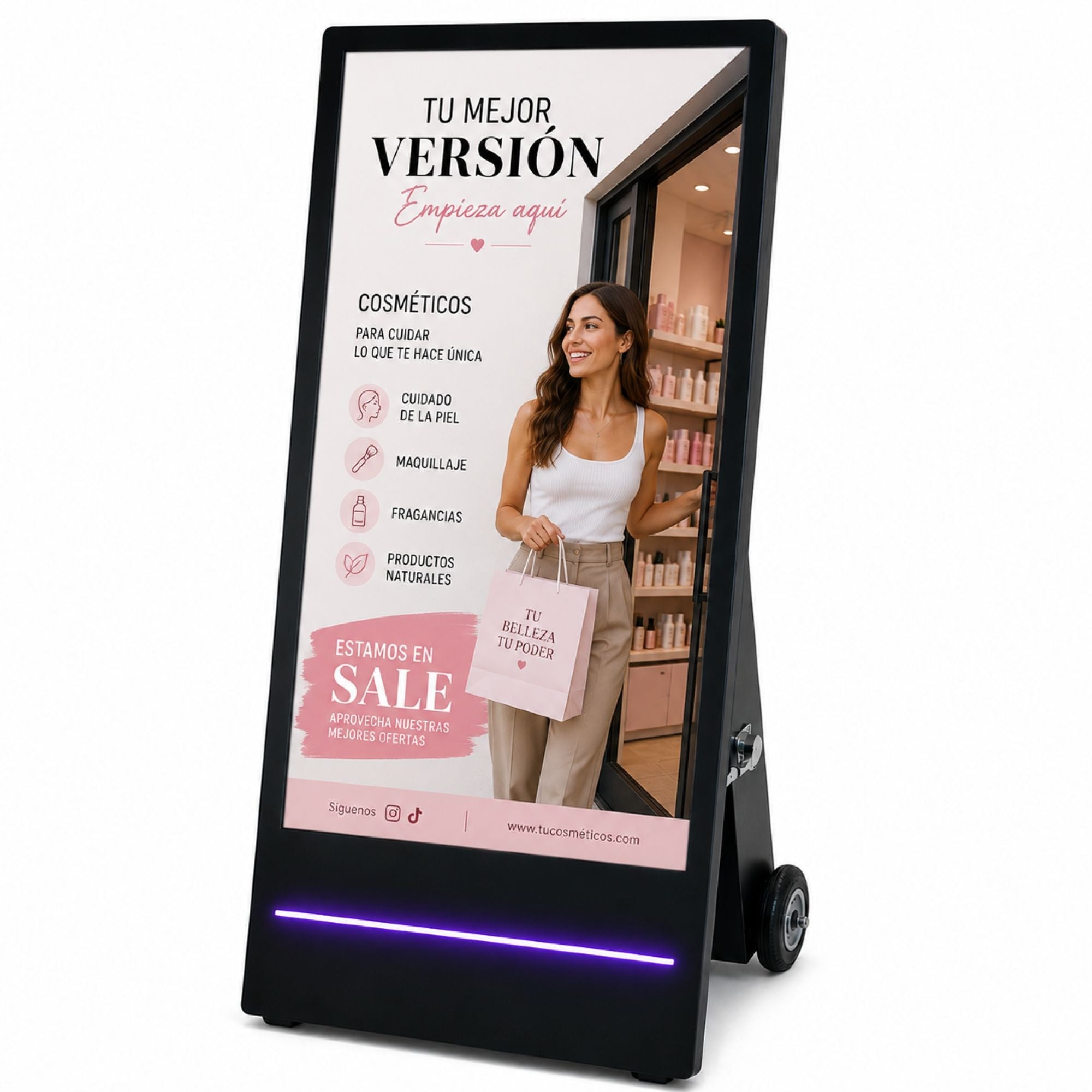 Display publicitario portátil 43'' para interior con ruedas y batería - LCD Full HD
