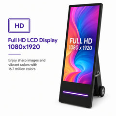 Display publicitario portátil 43'' para interior con ruedas y batería - LCD Full HD
