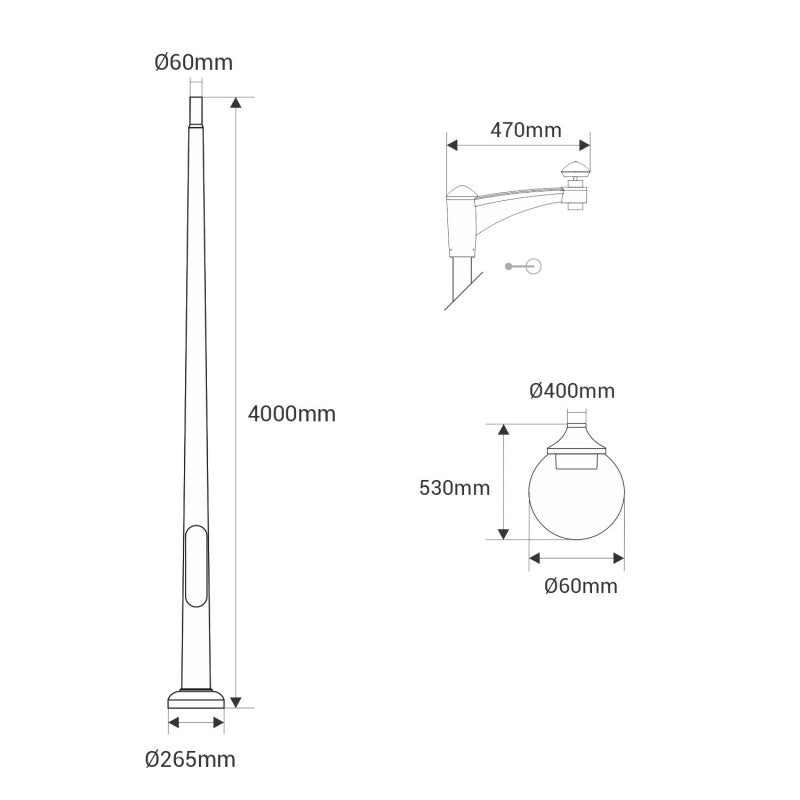 Poste de luz exterior "GLOBE 400 MODERN DOWN" Fumagalli - 4 opciones - E27