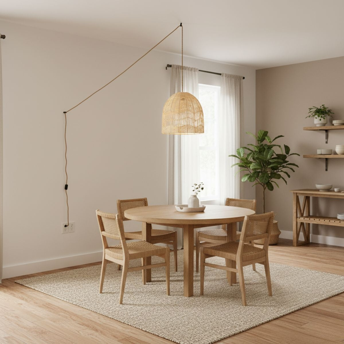 Lámpara colgante de mimbre "NORMA" - Ø45cm - Con interruptor y enchufe - E27