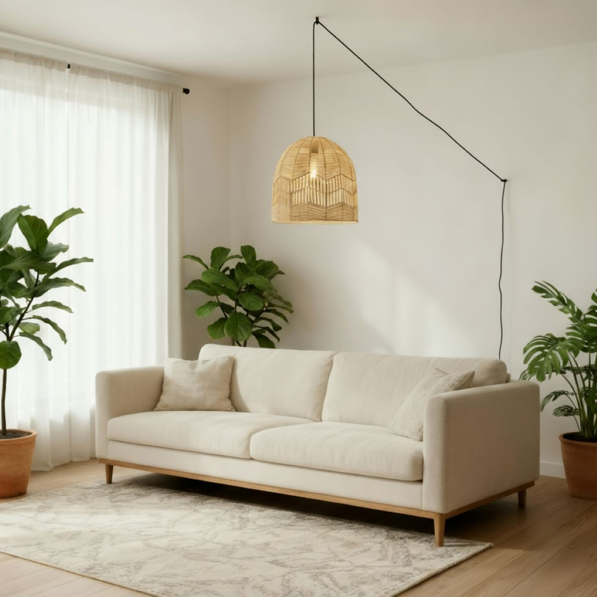 Lámpara colgante de mimbre "NORMA" - Ø45cm - Con interruptor y enchufe - E27