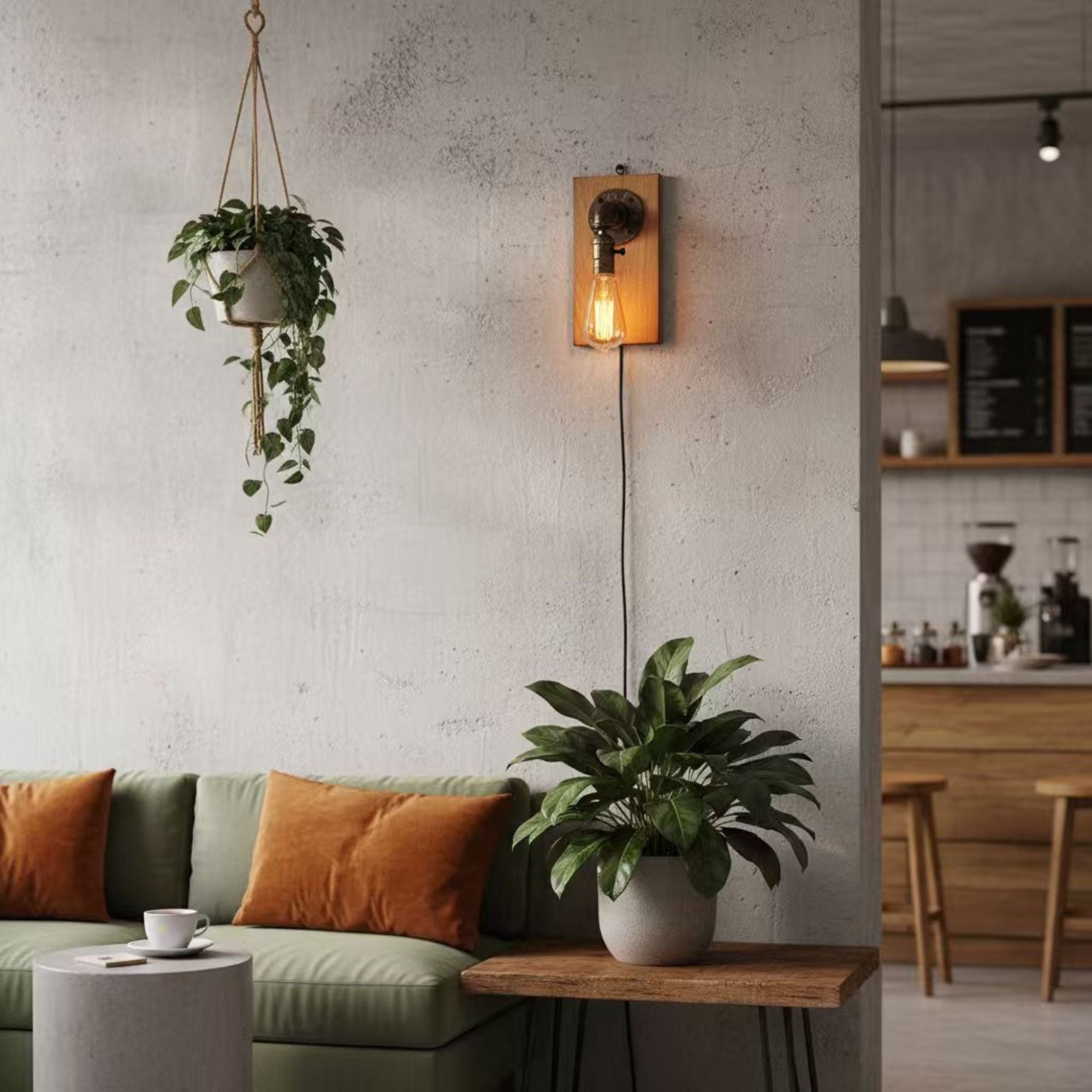 Aplique de pared estilo industrial de madera y metal "Older" - E27