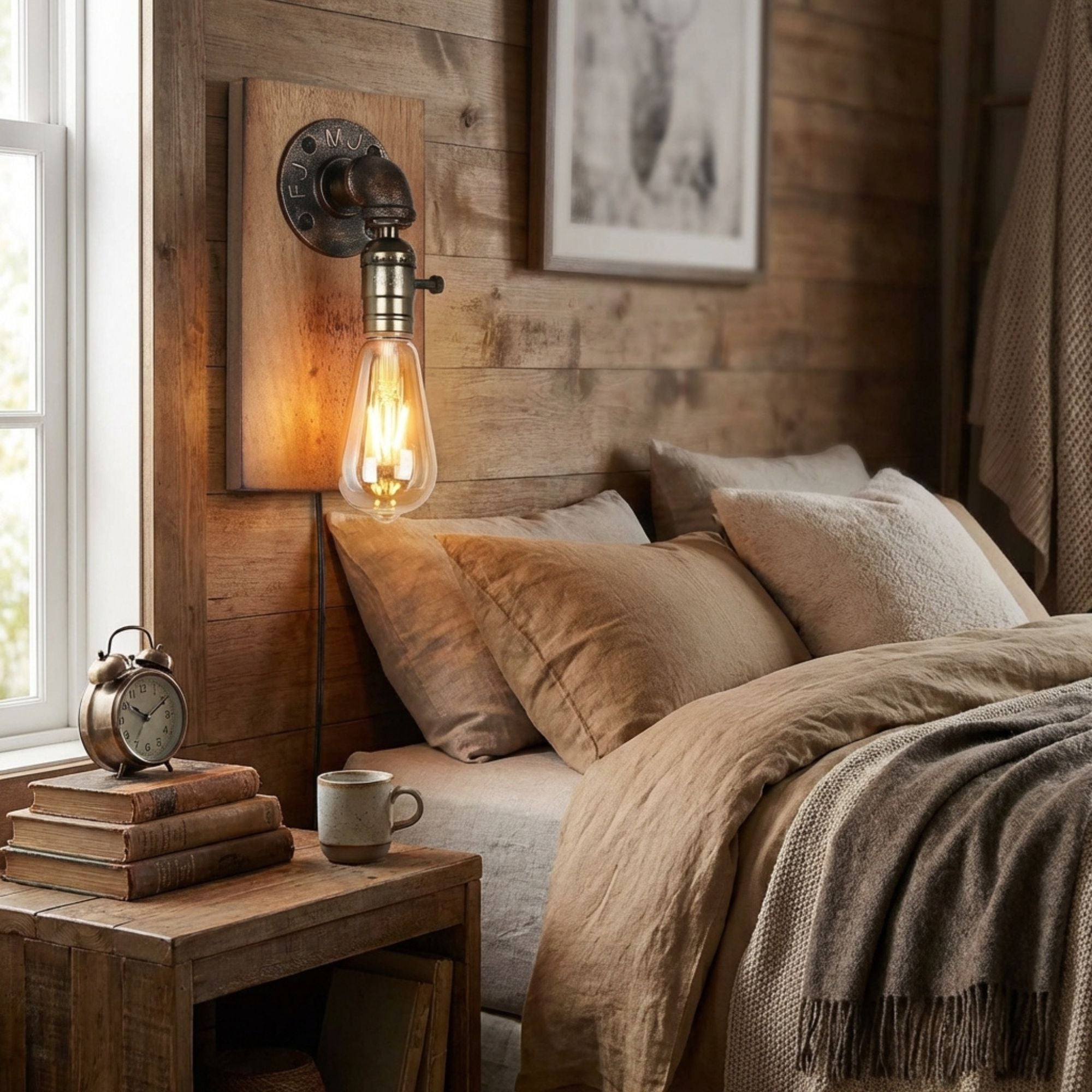 Aplique de pared estilo industrial de madera y metal "Older" - E27