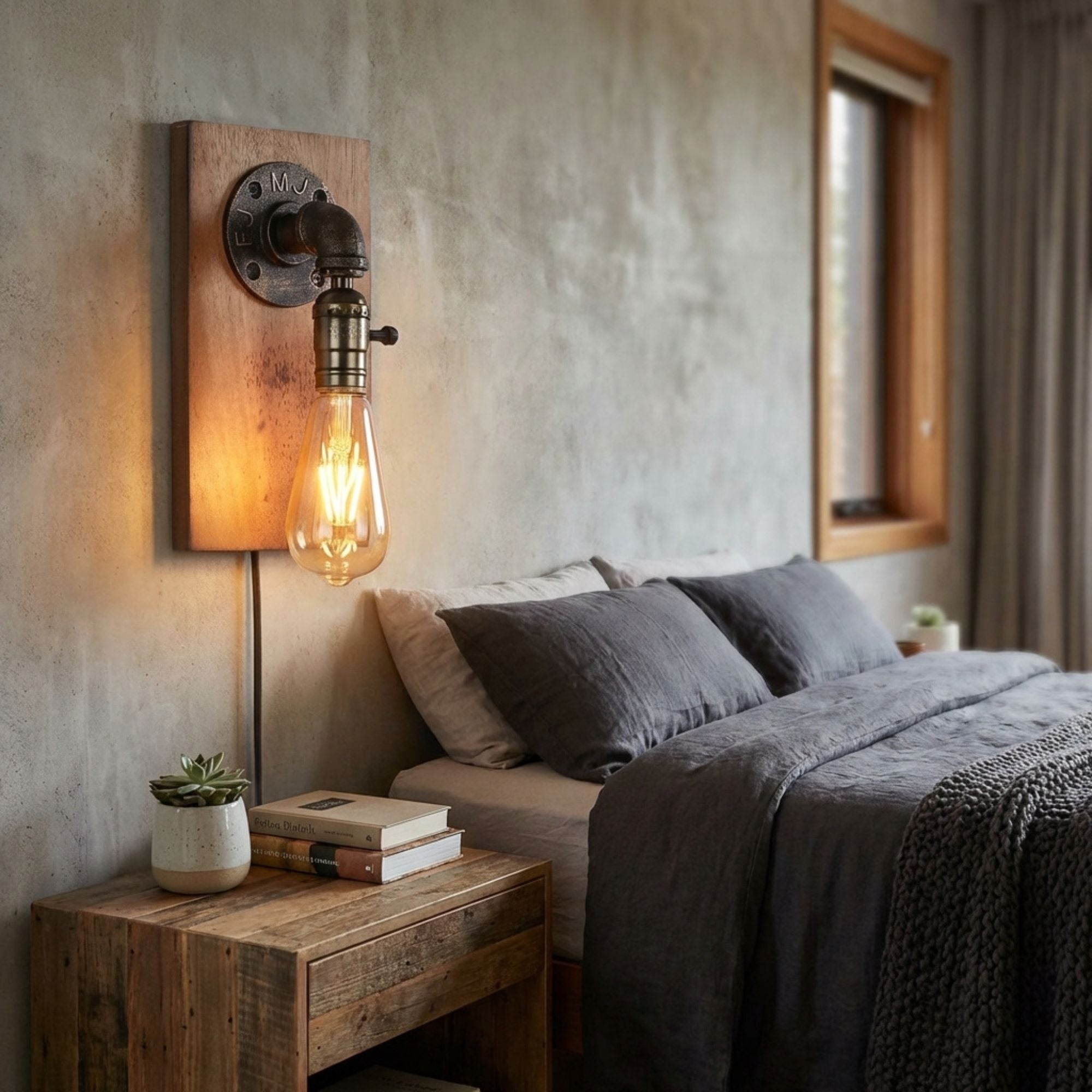 Aplique de pared estilo industrial de madera y metal "Older" - E27