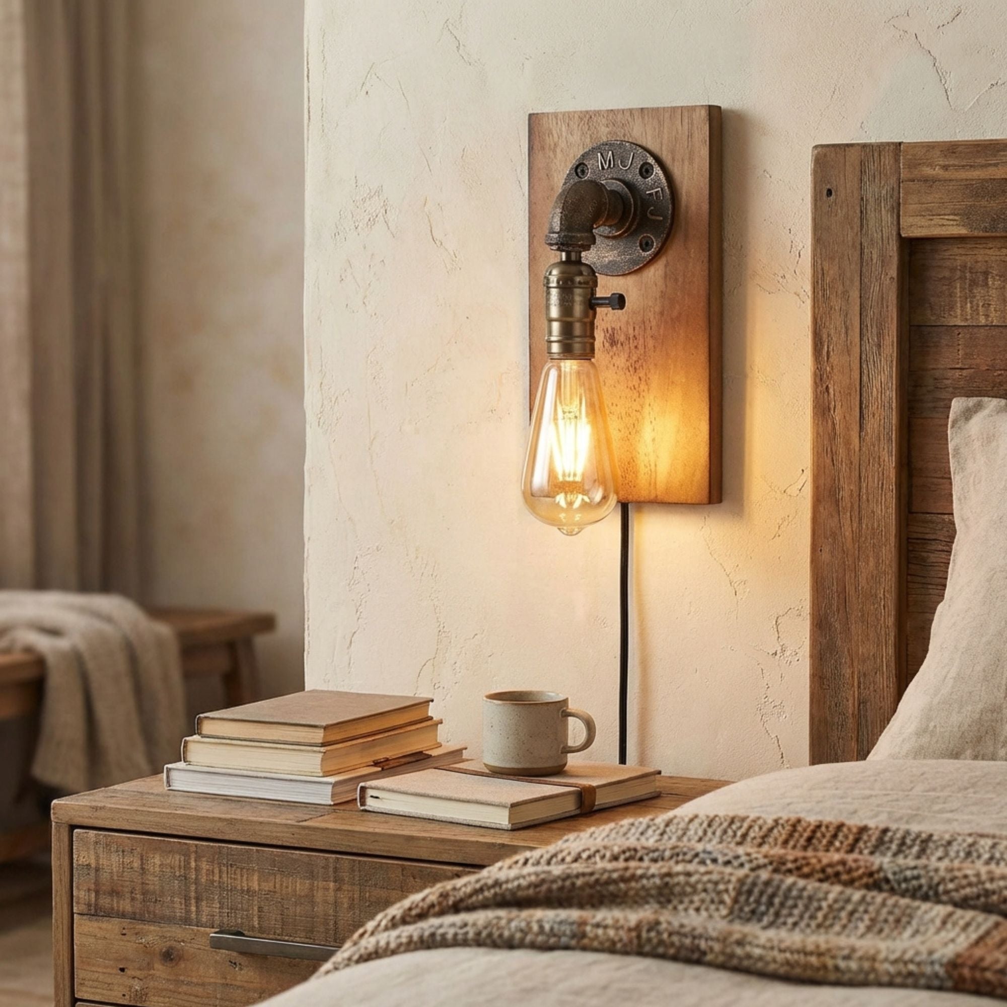 Aplique de pared estilo industrial de madera y metal "Older" - E27