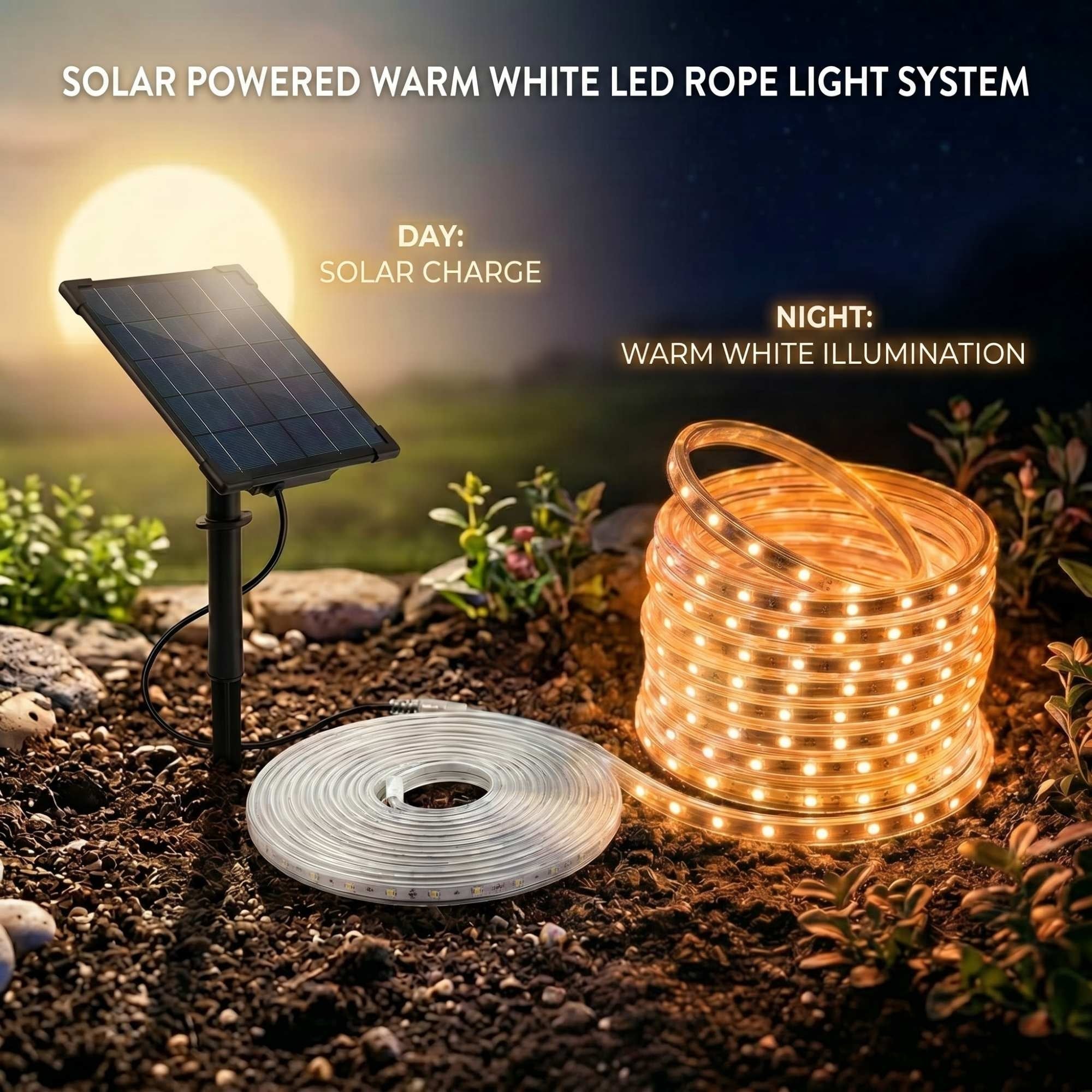 Tira LED solar exterior con mando 40W - 10 metros - IP65 - Disponible RGB y 2700K