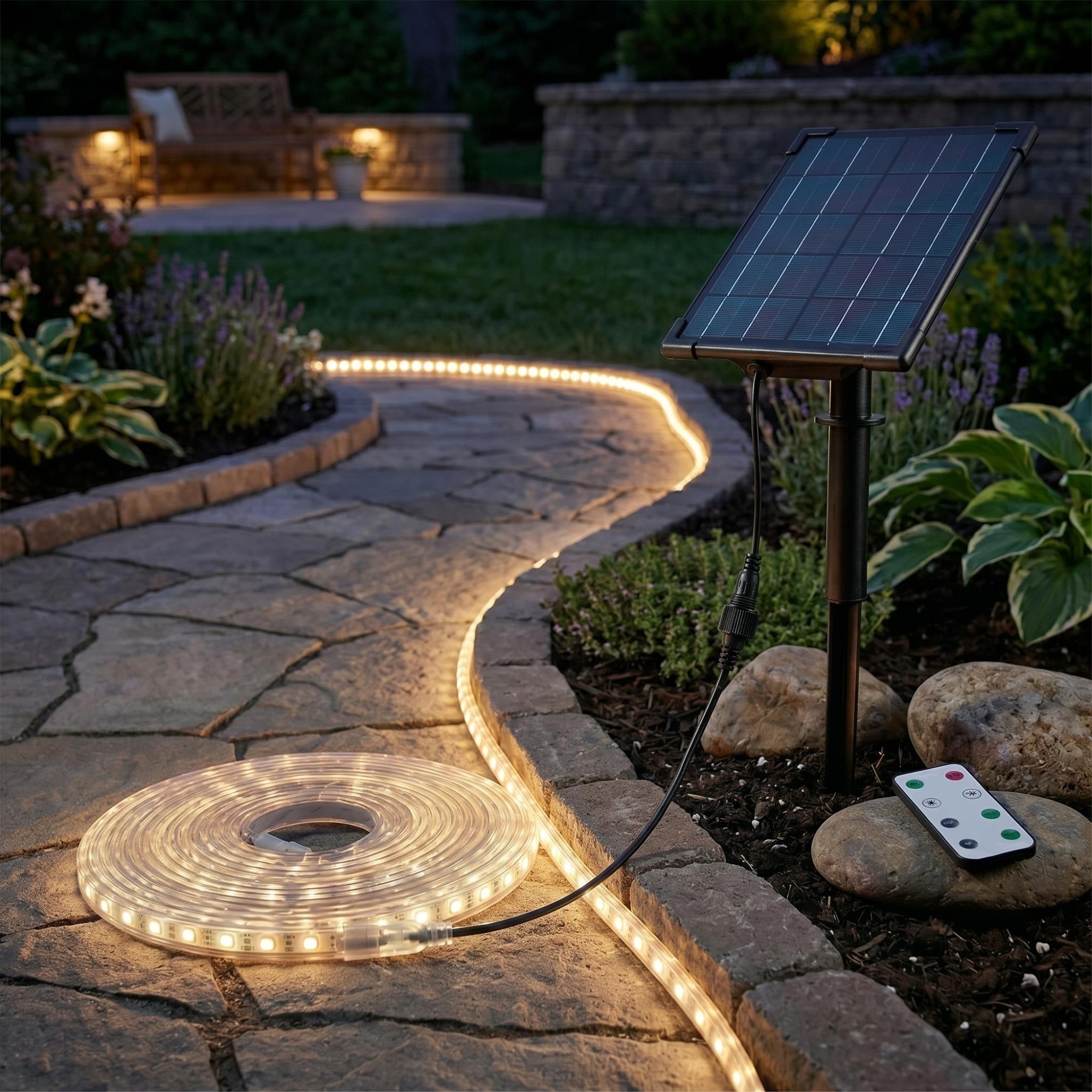 Tira LED solar exterior con mando 40W - 10 metros - IP65 - Disponible RGB y 2700K
